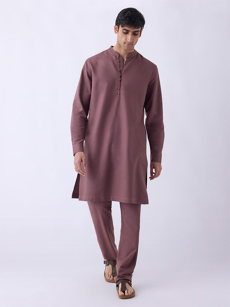 Mens Ethnicwear Mauve Solid Relaxed-Fit Kurta