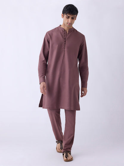 Mens Ethnicwear Mauve Solid Relaxed-Fit Kurta