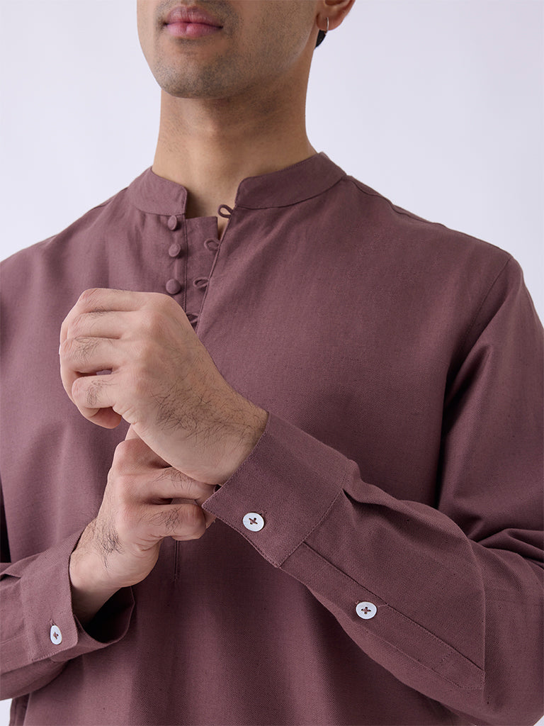 Mens Ethnicwear Mauve Solid Relaxed-Fit Kurta
