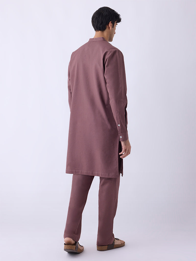 Mens Ethnicwear Mauve Solid Relaxed-Fit Kurta
