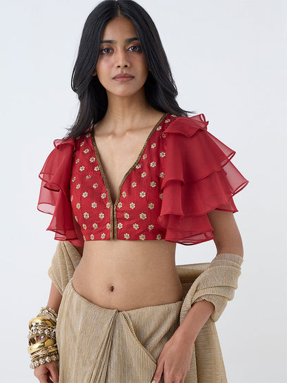 Vark Red Zari Embroidered Blouse