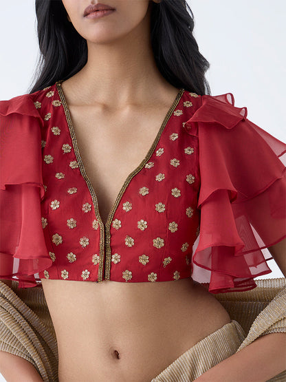 Vark Red Zari Embroidered Blouse