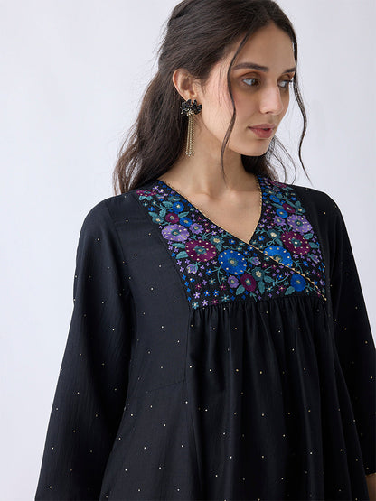 Utsa Black Embellished A-Line Kurta