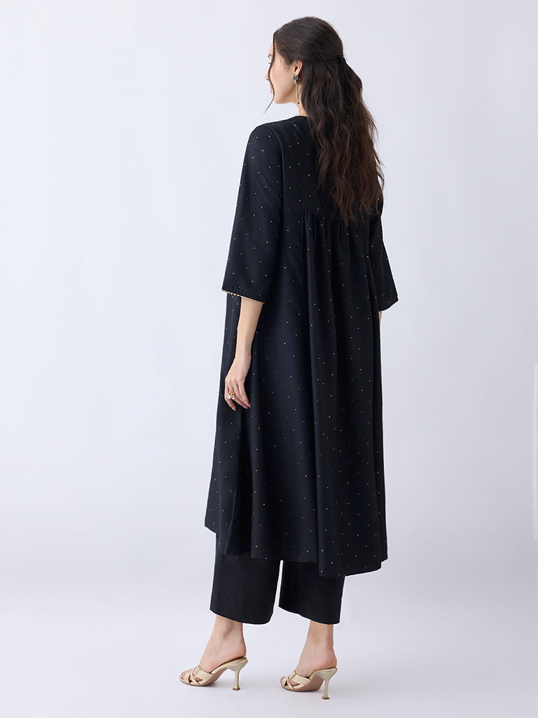 Utsa Black Embellished A-Line Kurta