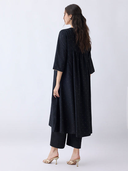 Utsa Black Embellished A-Line Kurta