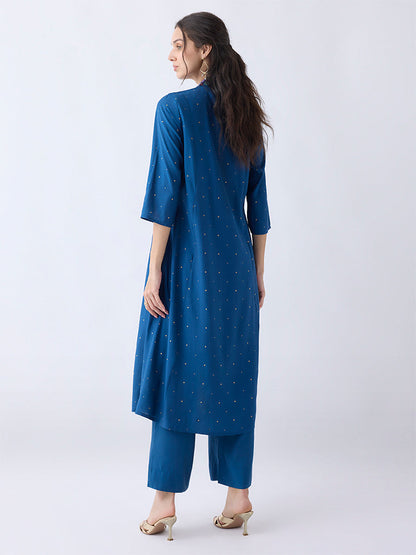 Utsa Navy Embroidered A-Line Kurta
