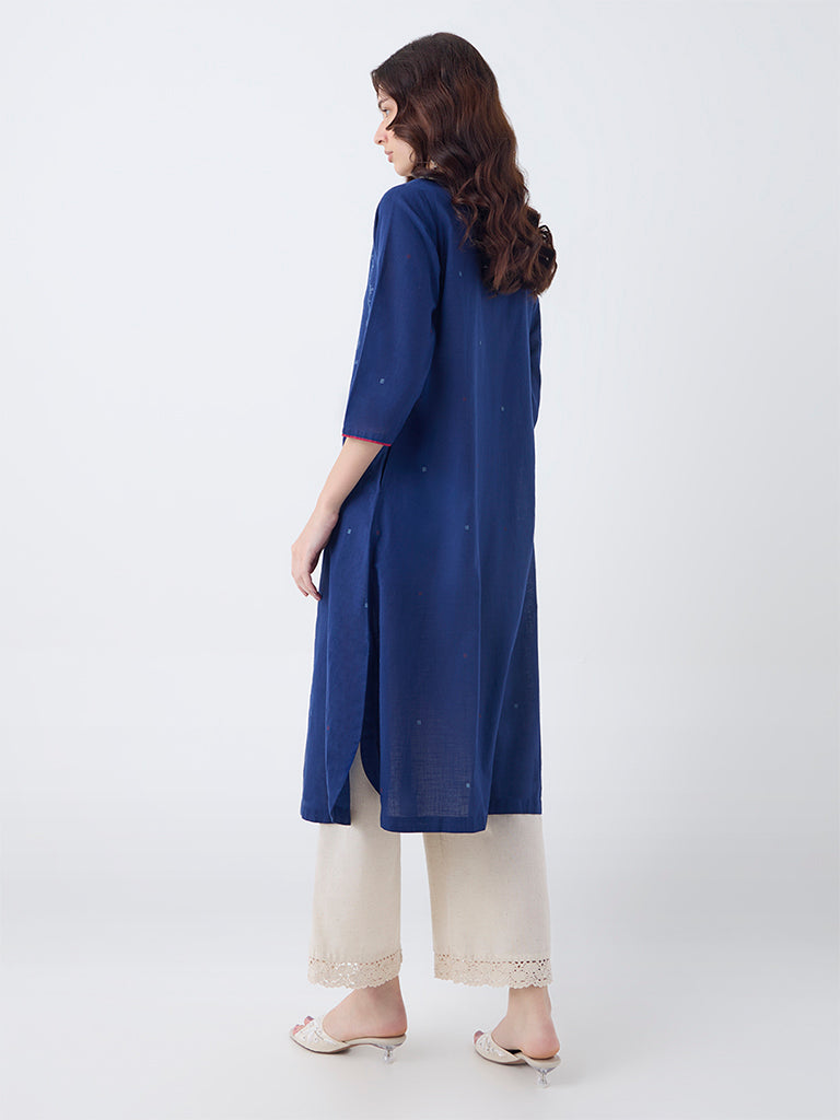 Utsa Indigo Aztec Pattern Cotton A-Line Kurta