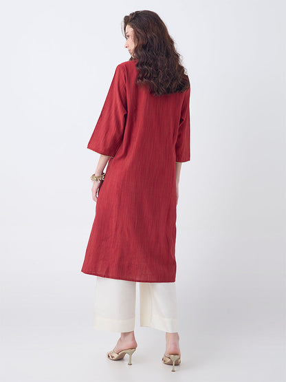 Utsa Red Zari Embroidered A-Line Kurta