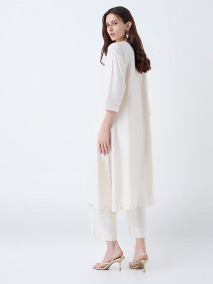 Utsa Off-White Sequin Embellished A-Line Kurta