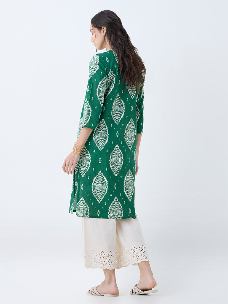 Utsa Green Printed Cotton Straight Kurta