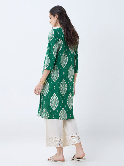 Utsa Green Printed Cotton Straight Kurta