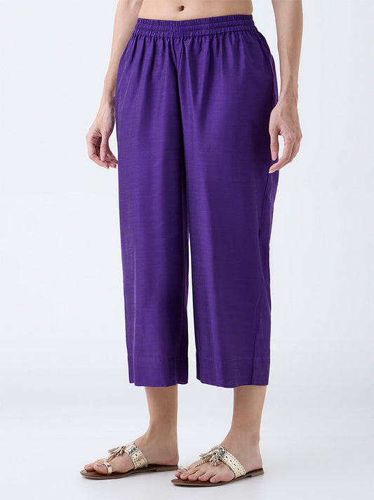 Utsa Purple Solid Ethnic Pants