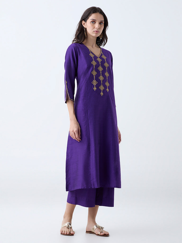 Utsa Purple Solid Ethnic Pants