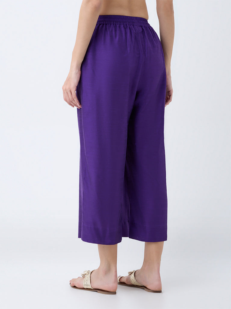 Utsa Purple Solid Ethnic Pants