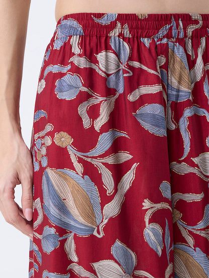 Utsa Maroon Foliage Pattern Palazzos