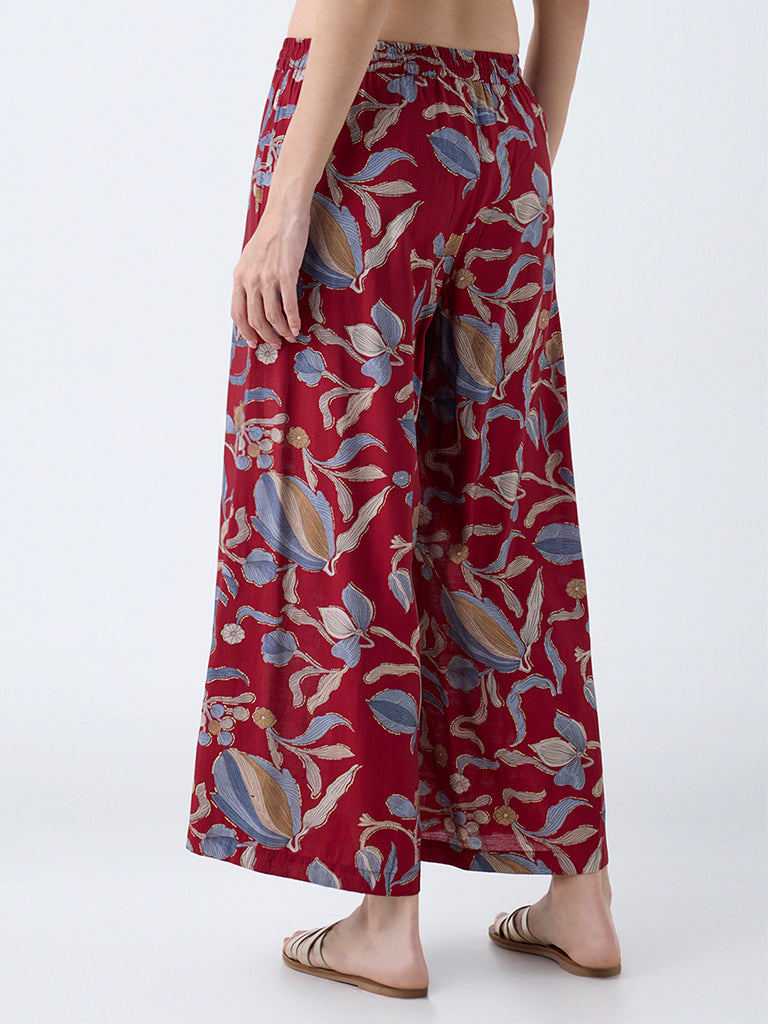 Utsa Maroon Foliage Pattern Palazzos