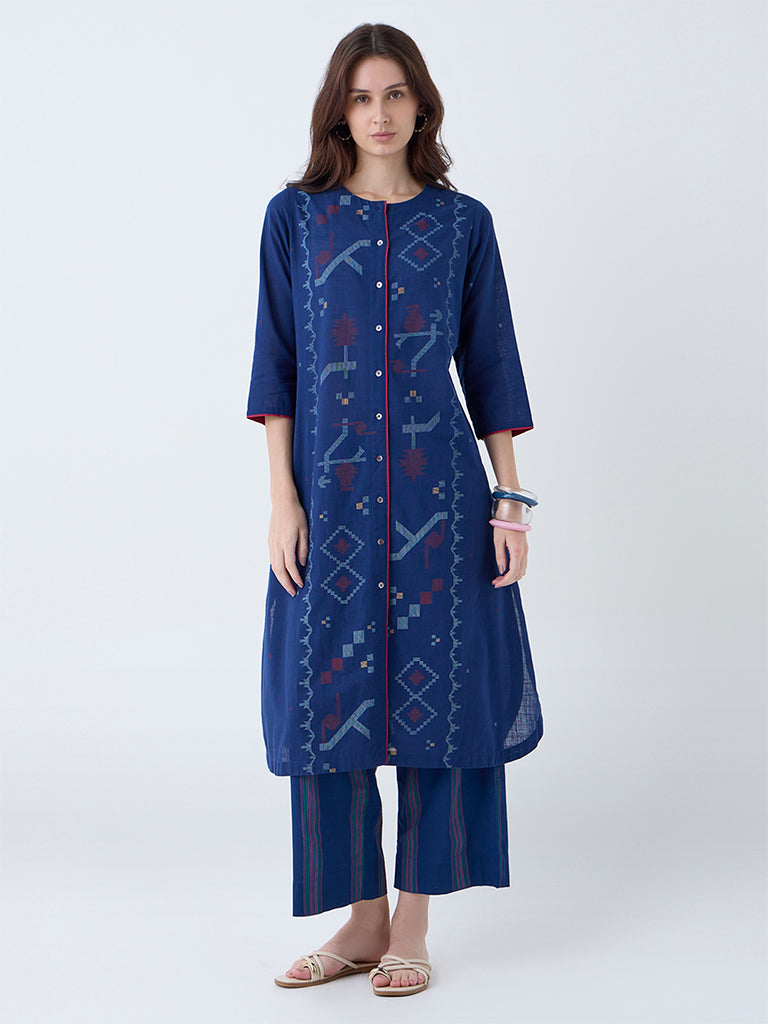 Utsa Indigo Striped Cotton-Blend Pants