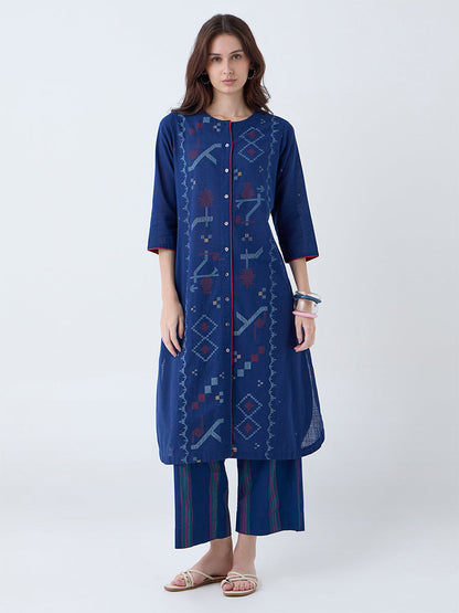 Utsa Indigo Striped Cotton-Blend Pants