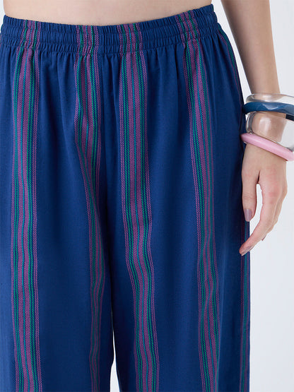 Utsa Indigo Striped Cotton-Blend Pants