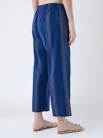 Utsa Indigo Striped Cotton-Blend Pants
