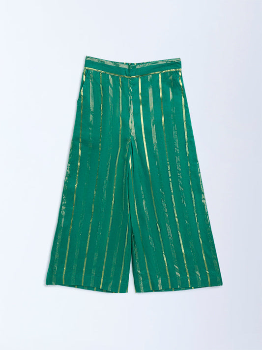 Utsa Kids Green Striped Cotton-Blend Ethnic Pants - (2-8yrs)