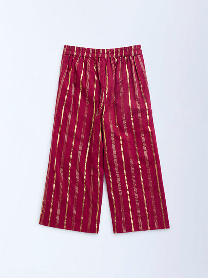 Utsa Kids Red Striped Cotton-Blend Ethnic Pants - (2-8yrs)