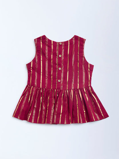 Utsa Kids Red Striped Cotton-Blend Peplum Top - (2-8yrs)