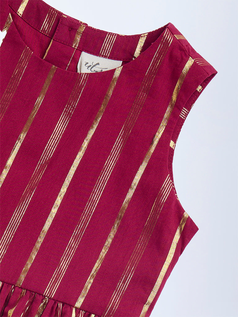 Utsa Kids Red Striped Cotton-Blend Peplum Top - (2-8yrs)