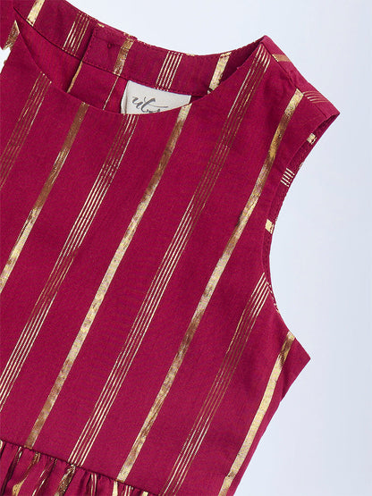 Utsa Kids Red Striped Cotton-Blend Peplum Top - (2-8yrs)