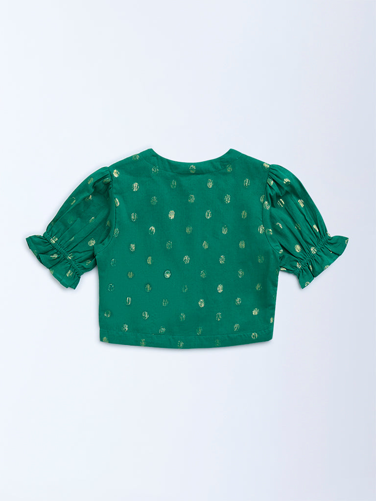 Utsa Kids Green Badla Pattern Cotton-Blend Ethnic Top - (2-8yrs)