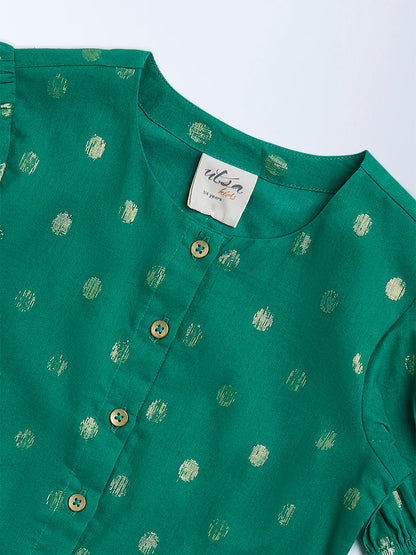 Utsa Kids Green Badla Pattern Cotton-Blend Ethnic Top - (2-8yrs)