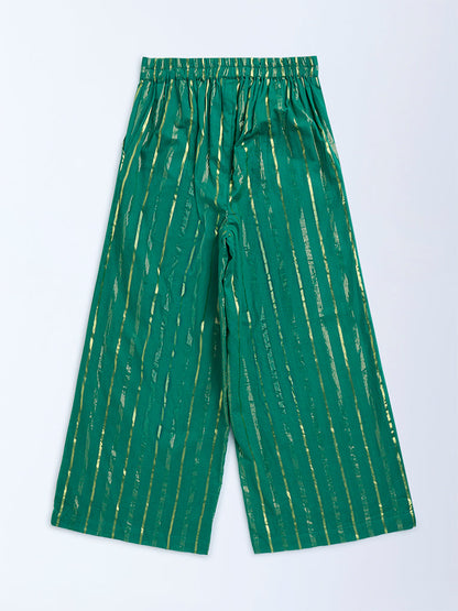 Utsa Kids Green Striped Cotton-Blend Ethnic Pants - (8-14yrs)