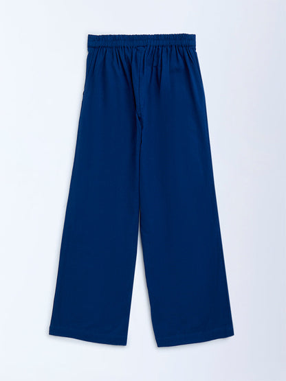 Utsa Kids Navy Solid Cotton-Blend Ethnic Pants - (8-14yrs)