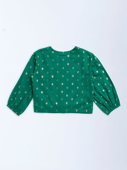 Utsa Kids Green Badla Pattern Cotton-Blend Ethnic Top - (8-14yrs)