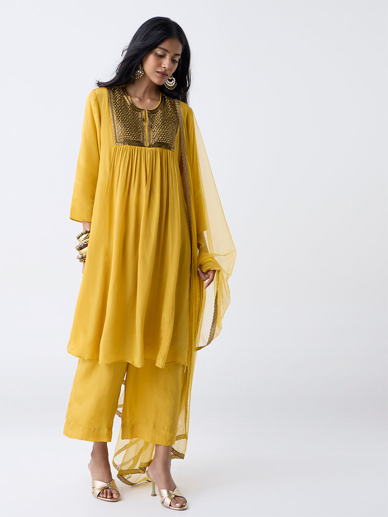 Vark Mustard Embellished A-Line Ethnic Set