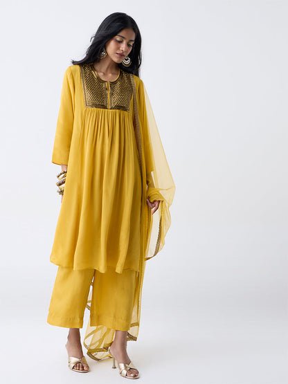 Vark Mustard Embellished A-Line Ethnic Set
