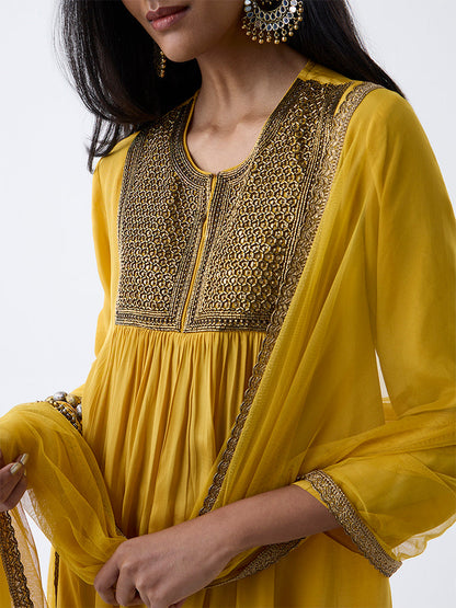 Vark Mustard Embellished A-Line Ethnic Set