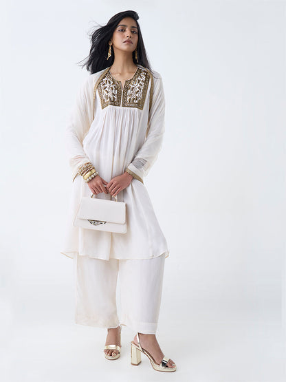 Vark Off-White Embellished A-Line Ethnic Set