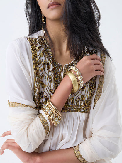Vark Off-White Embellished A-Line Ethnic Set