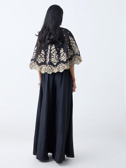 Vark Black Floral Embroidered Cotton-Blend Ethnic Set
