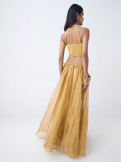Vark Gold Embellished Tissue Maxi Skirt