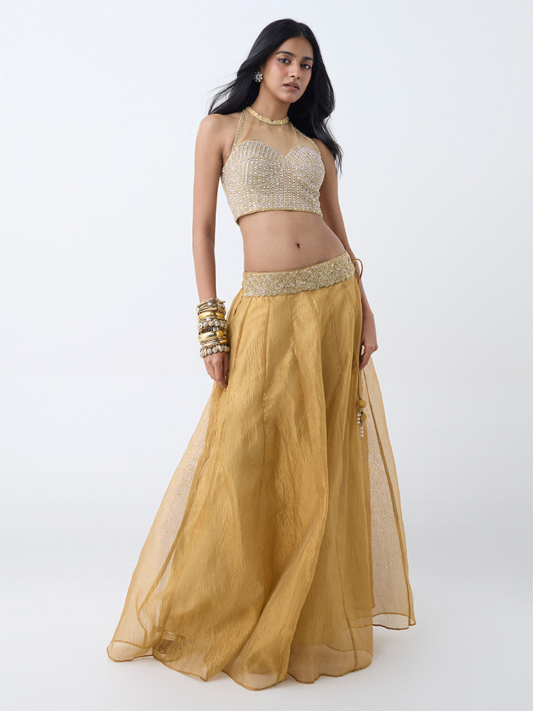 Vark Gold Sequin Embellished Blouse