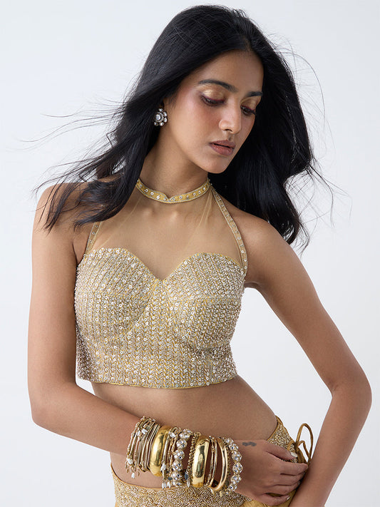 Vark Gold Sequin Embellished Blouse