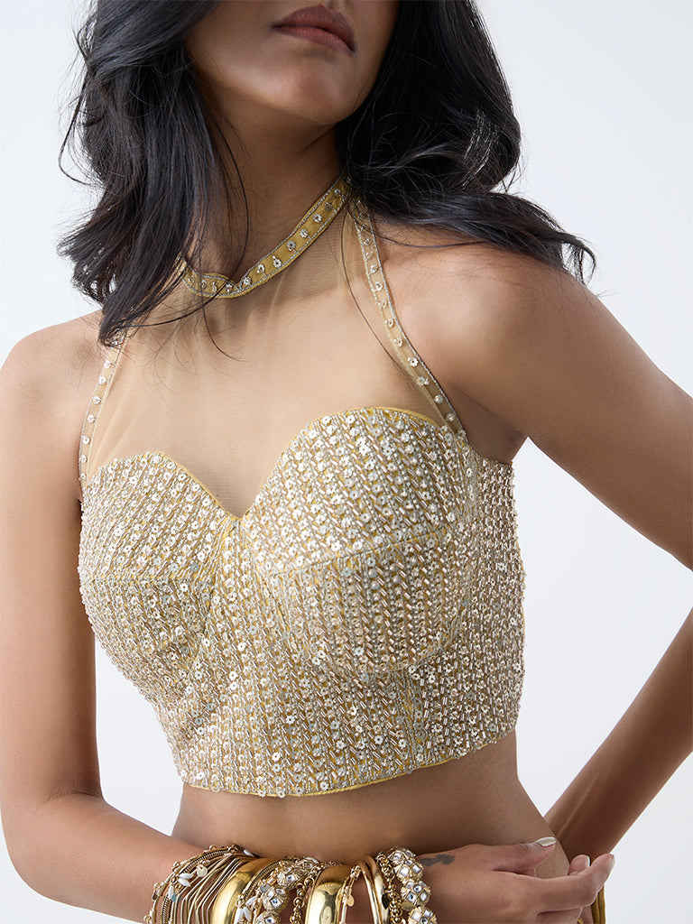 Vark Gold Sequin Embellished Blouse