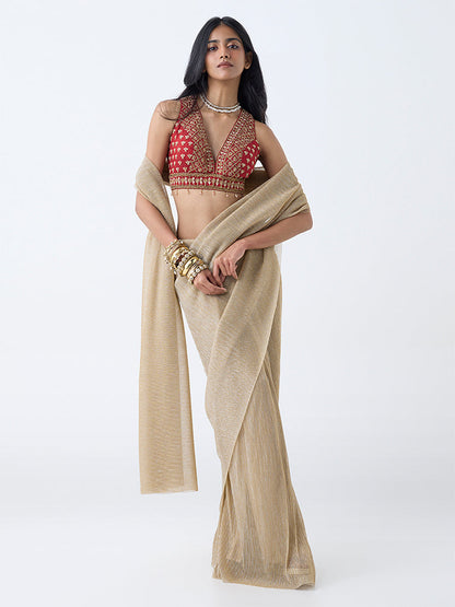 Vark Rust Floral Zari Embroidered Blouse