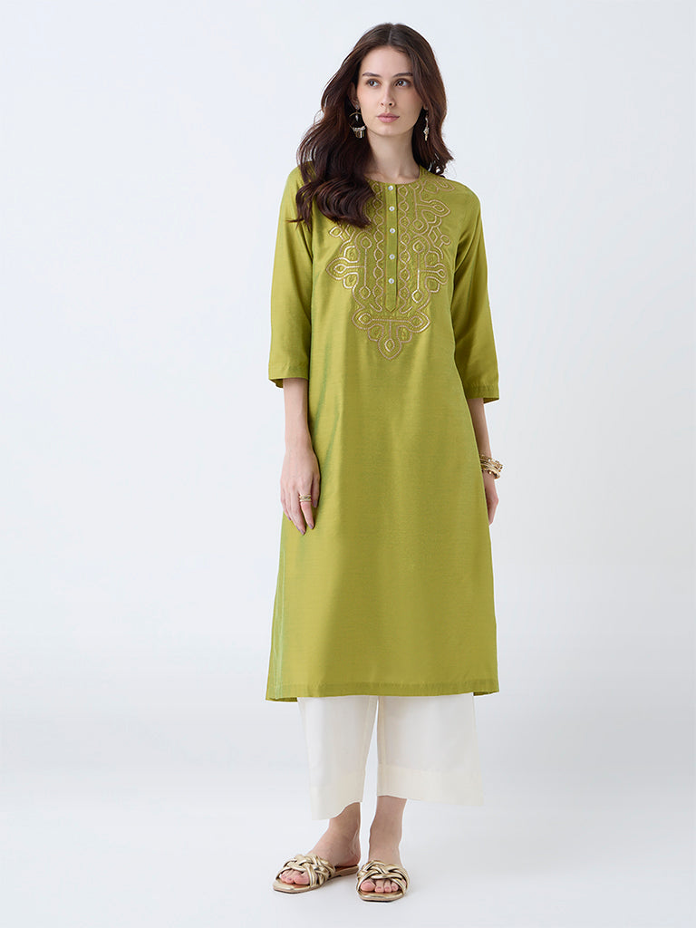 Utsa Lime Sequin Embellished A-Line Kurta
