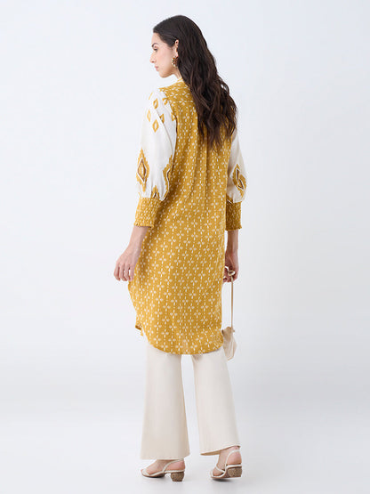 Utsa Yellow Floral Printed Straight Cotton Kurta