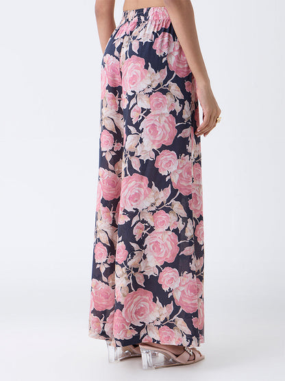 Zuba Black Floral Pattern Palazzos