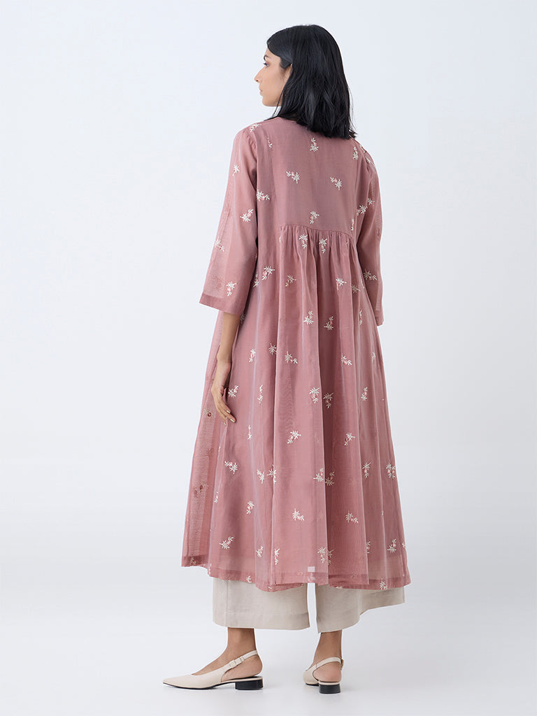 Zuba Dusty Pink Floral Embroidered Anarkali Kurta