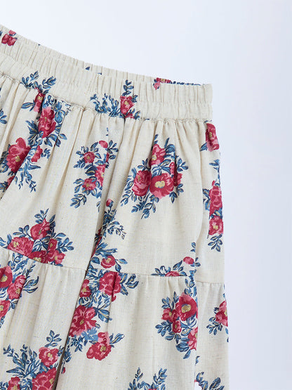 Utsa Kids Off-White Floral Tiered Cotton-Blend Skirt - (2-8yrs)